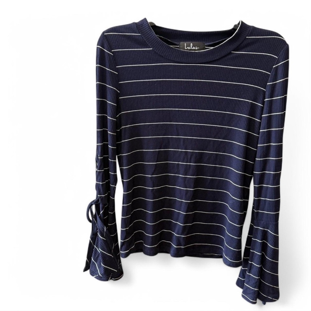 Lulus size M Navy blue “Found my mate” striped long sleeve top with bell sleeves - Picture 8 of 8